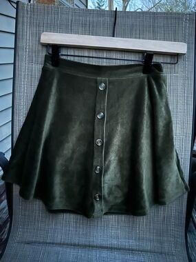 Beautees Olive Green Button-Front Skater Skirt